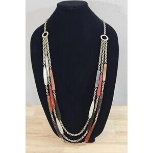 Vintage Chico's 40" Gold Tone Triple Chain with Multi-color Bar Beads